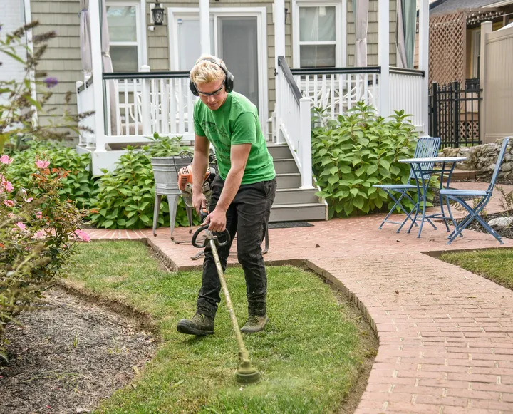 A drainage system being installed in a garden.